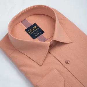 پیراهن ملانژ ساده 3275 - XL, کرم گلبهی, پارچه دونخ ملانژ, یقه ساده, قاپک افسری, آستین بلند