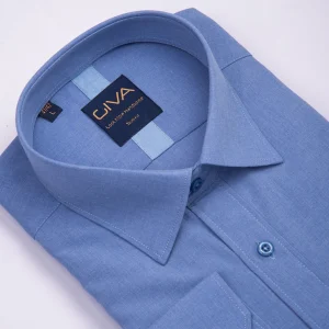 پیراهن ملانژ ساده 3275 - 2XL, آبی تیره, پارچه دونخ ملانژ, یقه ساده, قاپک افسری, آستین بلند