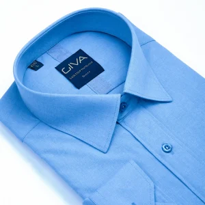 پیراهن ملانژ ساده 3275 - 2XL, آبی آسمانی, پارچه دونخ ملانژ, یقه ساده, قاپک افسری, آستین بلند