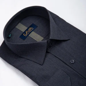 پیراهن ملانژ ساده 3275 - 2XL, سرمه ای ملانژ, پارچه دونخ ملانژ, یقه ساده, قاپک افسری, آستین بلند
