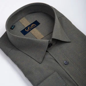پیراهن ملانژ ساده 3275 - XL, سبز طوسی, پارچه دونخ ملانژ, یقه ساده, قاپک افسری, آستین بلند