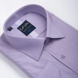 پیراهن ملانژ ساده 3275 - XL, یاسی, پارچه دونخ ملانژ, یقه ساده, قاپک افسری, آستین بلند