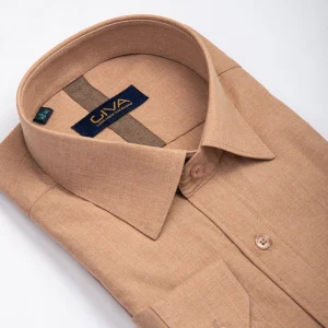 پیراهن ملانژ ساده 3275 - 2XL, کرم پنکیکی, پارچه دونخ ملانژ, یقه ساده, قاپک افسری, آستین بلند