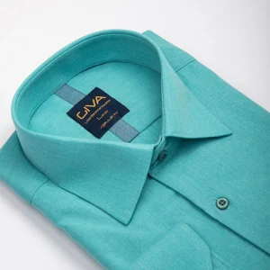 پیراهن ملانژ ساده 3275 - 2XL, سبز فیروزه ای, پارچه دونخ ملانژ, یقه ساده, قاپک افسری, آستین بلند