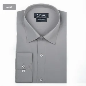 پیراهن دوشین ساده یقه کراواتی قاپک افسری - L, طوسی, پارچه دوشین, یقه کراواتی, قاپک افسری, آستین بلند