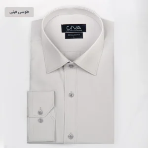 پیراهن دوشین ساده یقه کراواتی قاپک افسری - L, طوسی فیلی, پارچه دوشین, یقه کراواتی, قاپک افسری, آستین بلند