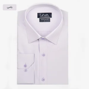 پیراهن دوشین ساده یقه کراواتی سایزبزرگ - یاسی, 5XL, پارچه دوشین, ساده, آستین بلند, یقه کراواتی