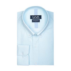 پیراهن مردانه خالدار 4234 - 2XL, آبی آسمانی, قاپک افسری, آستین بلند, یقه دکمه دار