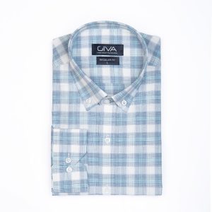 پیراهن مردانه ی چهارخانه 422 - XL, آبی سرمه ای, قاپک افسری, پنبه 100%, آستین بلند, یقه دکمه دار
