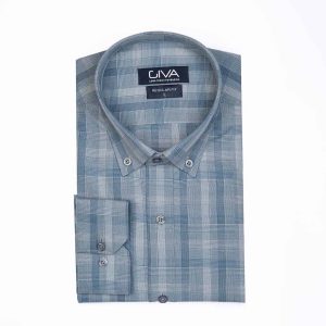 پیراهن چهارخانه ی مردانه 421 - 2XL, آبی, پنبه 100%, قاپک افسری, آستین بلند, یقه دکمه دار