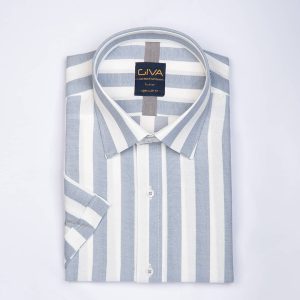 پیراهن راه راه 329 - 2XL, آبی روشن, فلورا, قاپک افسری, آستین کوتاه, یقه کراواتی