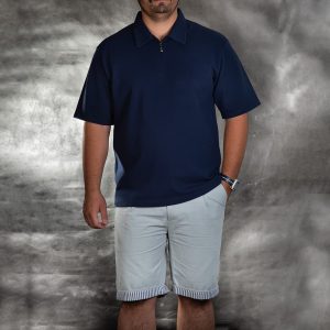 تیشرت جودون نیم زیپ - 2XL, سرمه ای, جودون پنبه, نیم زیپ, آستین سه ربع, یقه کراواتی