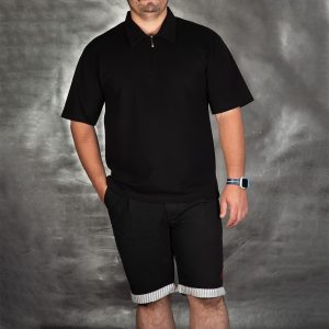 شلوارک کتان تک پیله - 48, black, کتان وارداتی