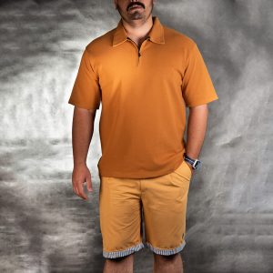 تیشرت جودون نیم زیپ - 2XL, خردلی, جودون پنبه, نیم زیپ, آستین سه ربع, یقه کراواتی
