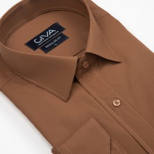 پیراهن دوشین ساده یقه کراواتی قاپک افسری - XL, موکا, پارچه دوشین, یقه کراواتی, قاپک افسری, آستین بلند