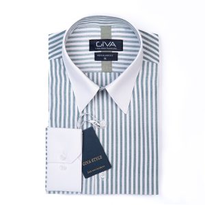 پیراهن راه راه طرح ایتالیا - XL, آبی, پارچه فلورای ترک, ساده, آستین بلند, یقه خرگوشی
