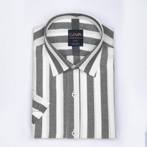 پیراهن راه راه 329 - 2XL, زغالی, فلورا, قاپک افسری, آستین کوتاه, یقه کراواتی