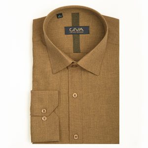 پیراهن لیما ملانژ جیب دار - خردلی, XL, پارچه دونخ ملانژ, قاپک افسری, آستین بلند, یقه کراواتی