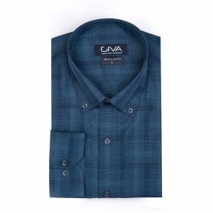پیراهن چهارخانه ی مردانه 421 - 2XL, کله غازی, پنبه 100%, قاپک افسری, آستین بلند, یقه دکمه دار