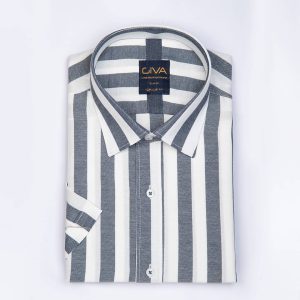 پیراهن راه راه 329 - 2XL, سرمه ای, فلورا, قاپک افسری, آستین کوتاه, یقه کراواتی