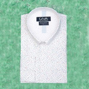 پیراهن مردانه خالدار 4234 - 2XL, سفید, قاپک افسری, آستین بلند, یقه دکمه دار