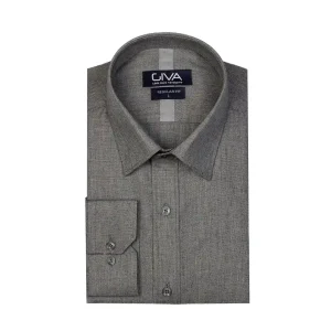 پیراهن فلورای ترک یقه کراواتی قاپک افسری - 2XL, طوسی, پارچه فلورای ترک, یقه کراواتی, قاپک افسری, آستین بلند