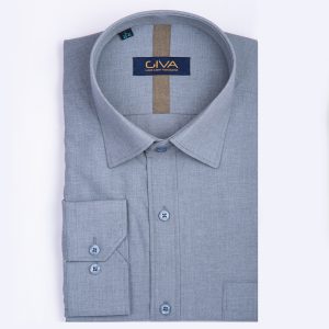 پیراهن لیما ملانژ جیب دار - آبی سیر, 2XL, پارچه دونخ ملانژ, قاپک افسری, آستین بلند, یقه کراواتی