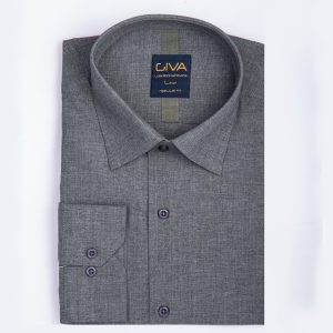 پیراهن لیما ملانژ جیب دار - ذغالی, L, پارچه دونخ ملانژ, قاپک افسری, آستین بلند, یقه کراواتی