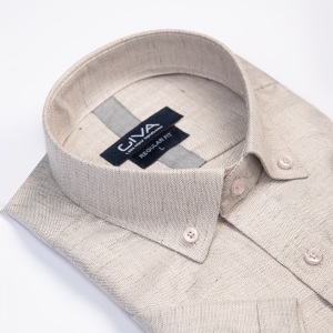 پیراهن لینن آستین کوتاه دونخ - 2XL, طوسی, لینن, قاپک افسری, آستین کوتاه, یقه دکمه دار