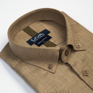 پیراهن لینن آستین کوتاه دونخ - 2XL, زیتونی, لینن, قاپک افسری, آستین کوتاه, یقه دکمه دار