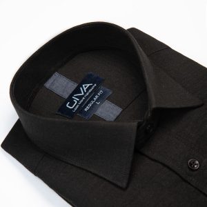 پیراهن آستین کوتاه لینن رامی - L, black, لینن, قاپک افسری, آستین کوتاه, یقه کراواتی