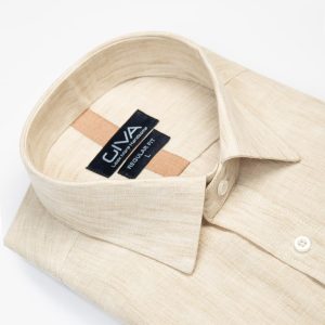 پیراهن آستین کوتاه لینن رامی - 2XL, کرمی, لینن, قاپک افسری, آستین کوتاه, یقه کراواتی