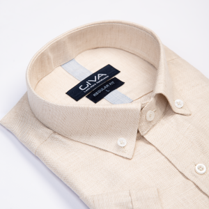 پیراهن لینن آستین کوتاه دونخ - 2XL, نباتی, لینن, قاپک افسری, آستین کوتاه, یقه دکمه دار