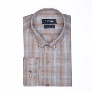 پیراهن چهارخانه ی مردانه 421 - XL, شکلاتی, پنبه 100%, قاپک افسری, آستین بلند, یقه دکمه دار