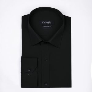 پیراهن دوشین ساده یقه کراواتی قاپک افسری - 2XL, black, پارچه دوشین, یقه کراواتی, قاپک افسری, آستین بلند