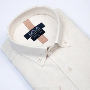 پیراهن آستین کوتاه لینن 3404 - XL, کرمی, پارچه لنین, قاپک افسری, آستین کوتاه, یقه دکمه دار, پایین نیم گرد