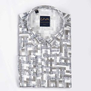 پیراهن چاپی 2103 - طوسی روشن, 2XL, پنبه 100%, قاپک افسری, آستین بلند, یقه دکمه دار