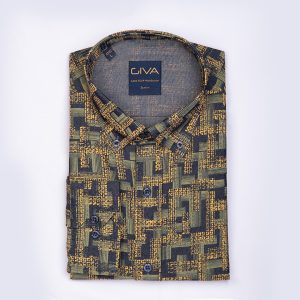 پیراهن چاپی 2103 - سرمه ای, 2XL, پنبه 100%, قاپک افسری, آستین بلند, یقه دکمه دار