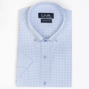پیراهن آستین کوتاه چهارخانه4383 - 2XL, یاسی, آستین کوتاه, پاچه نخی, قاپک افسری, یقه دکمه دار